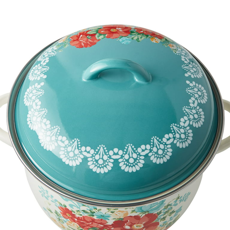 The Pioneer Woman Vintage Floral 12-Quart Enamel-On-Steel Holiday Stock Pot  