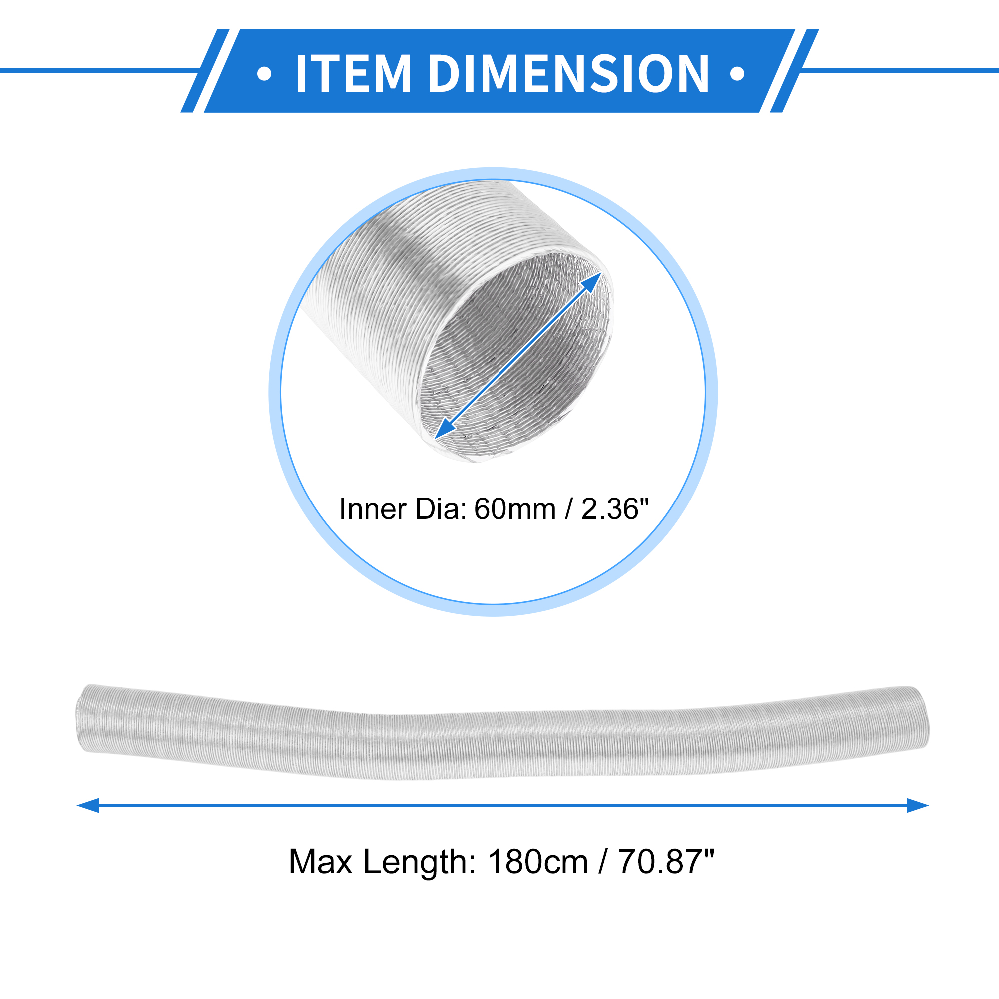 Unique Bargains 60mm Dia 180cm Car Heater Duct Pipe   Aluminum Foil Warm Air Ducting Hose for Diesel Heater Silver Tone