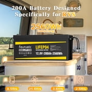 12V 200Ah LiFePO4 Lithium Battery, Built-in 200A BMS, 15000+ Deep Cycles, 2560W Max Pow, Perfect for RV, Solar, Marine, Off-Grid Energy Storage