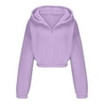 thumbnail image 6 of Dasayo Long Sleeve Womens Sweatshirt Hoodie Purple Cropped Full Zip up Solid Elastic Waist Hoodies Women Blouses L, 6 of 7