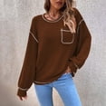 thumbnail image 4 of Top de punto con bolsillos y mangas largas en color marrón para otoño e invierno, corte holgado, cuello redondo, talla M, estilo murciélago chic, 4 of 6