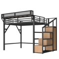 thumbnail image 5 of Full Size Loft Bed with Stairs and Storage, Metal Loft Bed Frame with USB Ports and LED Lights, Wardrobe, Extended Shelf, Noise-reduced Design, 5 of 7