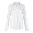thumbnail image 4 of EFINNY Women's Long Sleeve Button Up Shirts Casual Classic Work Office Blouse Turn Down Collar Top Shirt With Pockets, 4 of 7