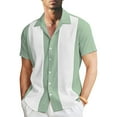 thumbnail image 2 of kamemir Men's Vintage Bowling Shirt Short Sleeve Button Down Summer Cuba Beach Shirts(Green,M), 2 of 5