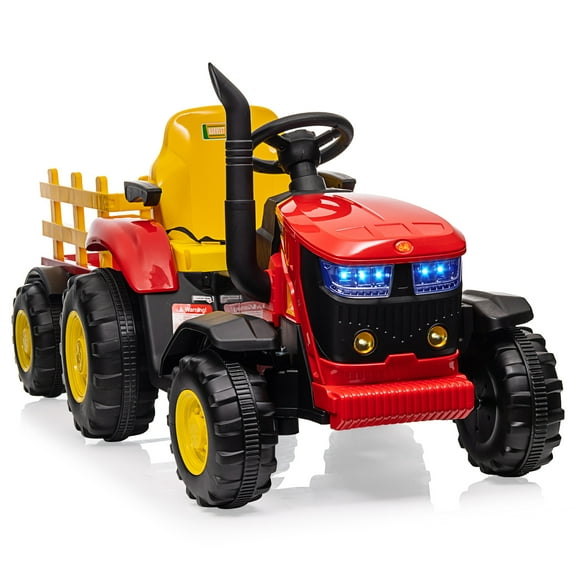 Luku 12V Kids Tractor, 35W Dual Motors for Kids Bluetooth Music, 3-Speed, 7-LED Lights,Red
