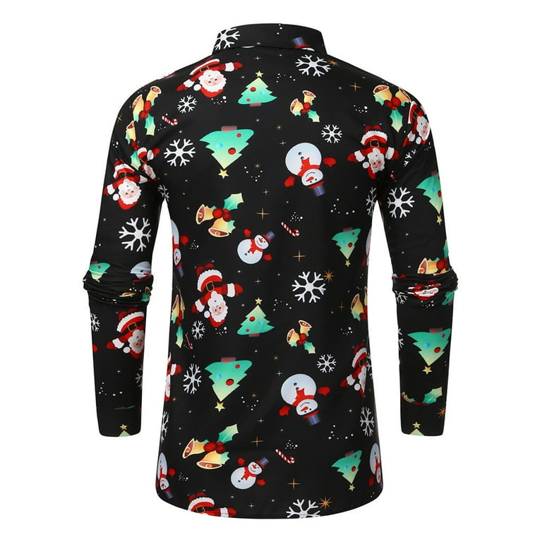 ZXHACSJ Men Casual Snowflakes Santa Candy Printed Christmas Shirt
