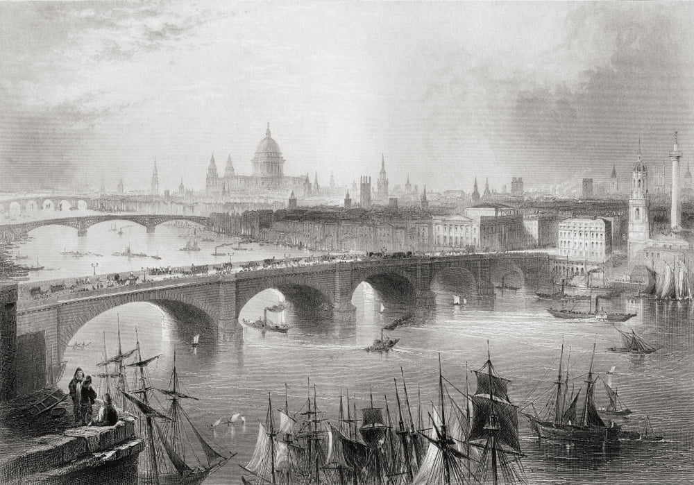 London Southwark And Blackfriars Bridges Over The River Thames London England In The 19Th Century From A Drawing By WH Bartlett From Cyclopaedia Of Useful Arts And Manufactures By Charles Tomlinson Ca