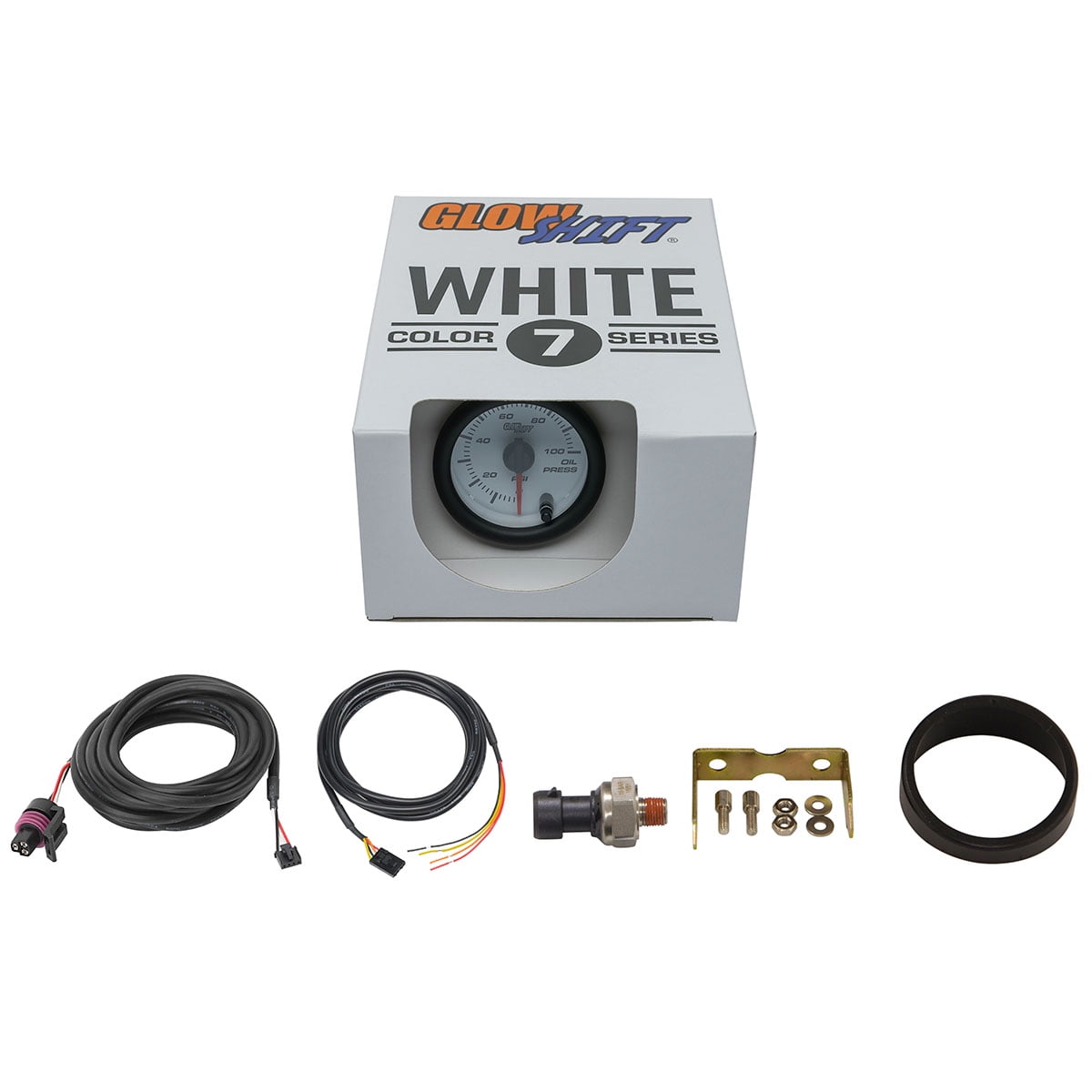 GlowShift | White 7 Color Series 100 PSI Oil Pressure Gauge for Cars and Trucks