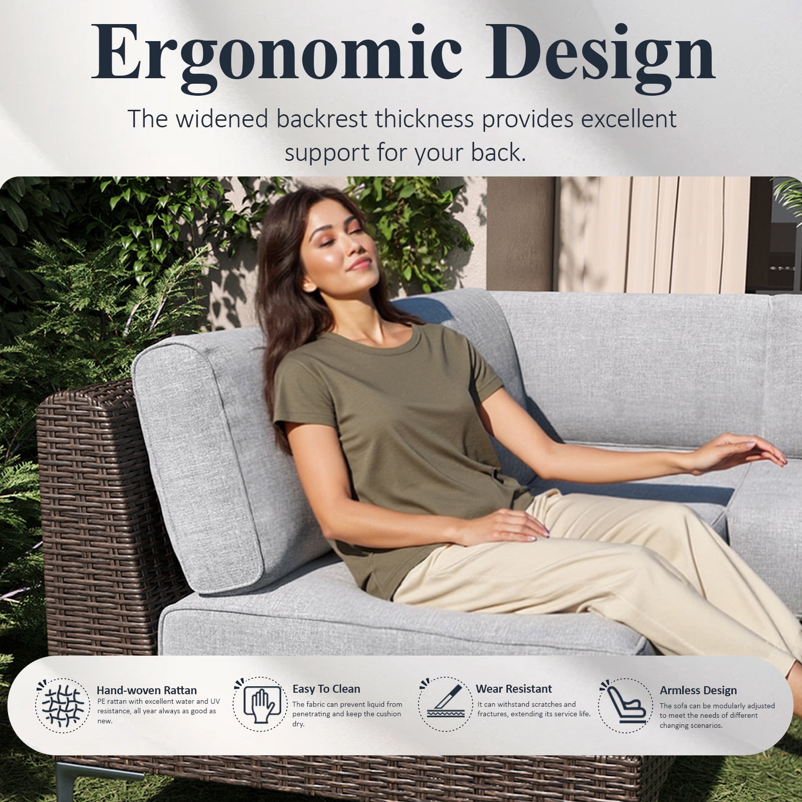 LayinSun 9-Piece Wicker Rattan Patio Furniture Set, Deep Seating Outdoor Modular Sectional Sofa Conversation Set with Thick Cushions for Lawn, Garden