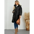 thumbnail image 5 of Women's Stand Collar Mid-Length Cotton Padded Coat with Removable Hood & Pockets, Black Long Sleeve Zipper Design, Windproof Warm Heavyweight Casual Jacket for Spring Autumn Winter, S-XL, 5 of 11