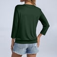 thumbnail image 6 of Womens 3/4 Sleeve Shirts Banded Bottom V Neck Summer Tops Loose Fit Casual Dressy Basic Tees Dark Green L, 6 of 6