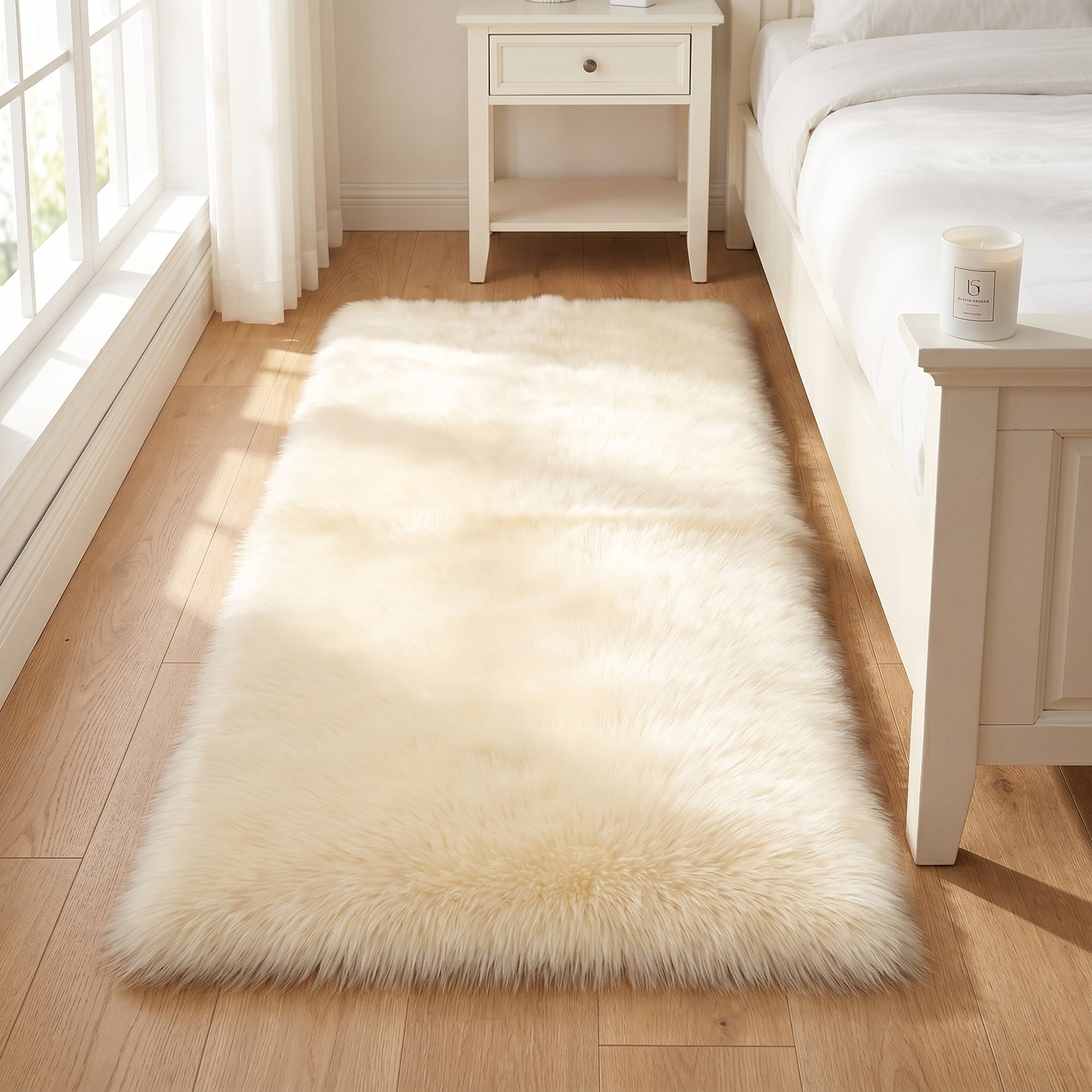 Unique Bargains Shaggy Area Rug Ultra Fluffy Non Slip Fuzzy Carpet 24" x 16" Beige