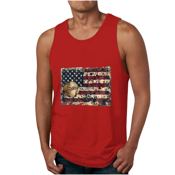 Cmfcve Men's Summer Oversize Tank Top Simple Versatile Patriotic Tees Sleeveless Round Neck Fitness Undershirt