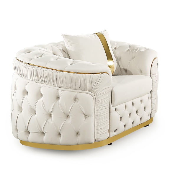 Furniture of America Gizon Glam Fabric Diamond Tufting Indoor Arm Chair, Beige and Gold