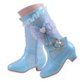 thumbnail image 3 of Leey-World Girls Ankle Boots Kids Comfortable Slip on Lug Sole Booties for Toddler Little Kid Big Kids Cowgirl Boots Square Toe Blue,2.5, 3 of 9