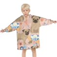 thumbnail image 3 of Bulldog Dog and Flower Florals Blanket Hoodies for Kids 6-13YR Oversize Wearable Blanket Hoodies for Boys Girls Teens, 3 of 7