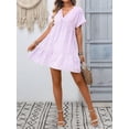 thumbnail image 6 of Women V Neck Plaid Flowy Babydoll Dresses Summer Short Sleeve Swing Shift Loose Casual Summer Mini Tunic Dress M, 6 of 9