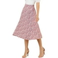 thumbnail image 1 of Unique Bargains Jupe Midi Paysanne pour Femme à Taille Élastique, Ligne A, Imprimé Feuilles, 1 of 7