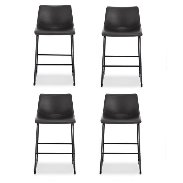Set of four Heavenly Collection black bar stools with cushioned seats and metal frames, designed for dining areas.