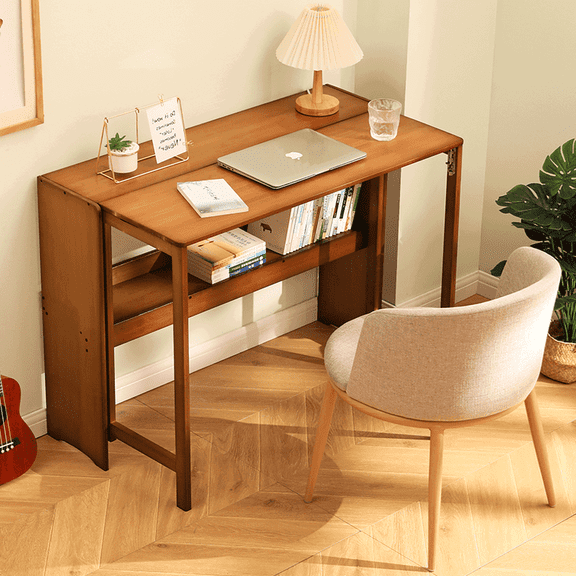 Resenkos Bamboo Folding Desk, Space Saving Computer Table for Small Spaces, Bedroom & Home Office, Walnut