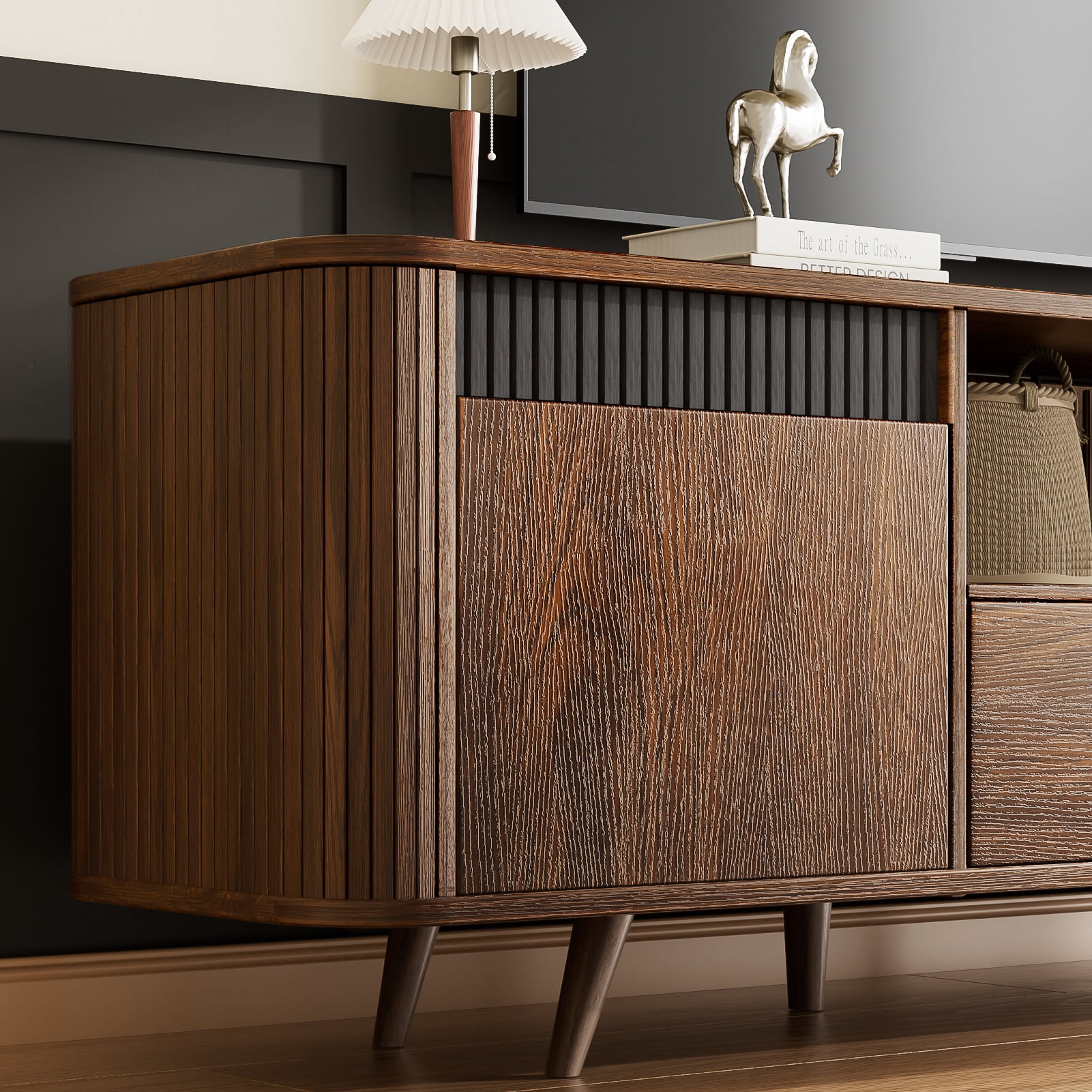 Tydimor TV Cabinet Stands for TVs up to 65", Entertainment Center with Storage Shelf & Outlet, Media Console Table with Drawers for Living Room