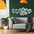 thumbnail image 5 of Modernist Floating Circles, Abstract Metal Wall Art, Artisan Crafted, Roundels of Silver, Mirrors, Faux Multi Carat Diamonds, Iron, Over 3 Ft Long, Hangers on Back, 5 of 6