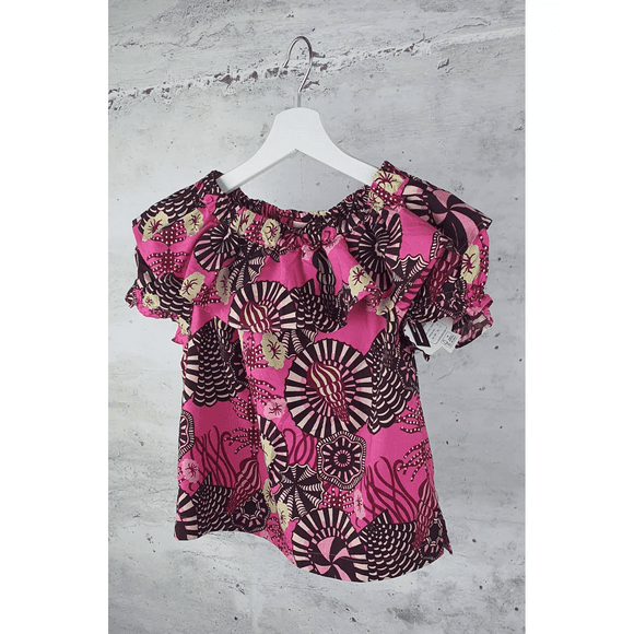 scotch & soda girls ruffled off-shoulder organic cotton top in pink size 4 years