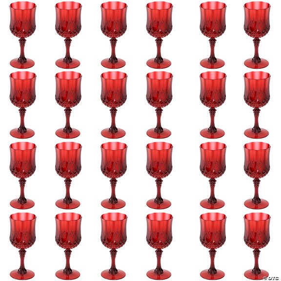 6 3/4" 8 oz. Red Patterned Plastic Wine Glasses - 24 Count