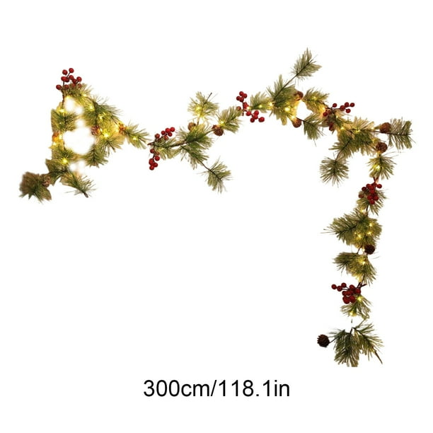 Adornos navideños, luces navideñas de 300 cm, luces navideñas con 30 luces, piñas y agujas de pino, tira larga de luces decorativas de plástico, lámpara de fresa.