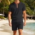 thumbnail image 4 of hotojiny Men's 2 Pieces Set Short Sleeve Henley Shirts and Comfortable Shorts Set Summer Beach Vacation Outfits(Black,XX-Large), 4 of 7