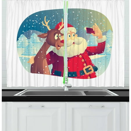 Santa Curtains 2 Panels Set, Best Friends Taking a Funny Christmas Selfie with Cellphone in a Snowy Winter Forest, Window Drapes for Living Room Bedroom, 55W X 39L Inches, Multicolor, by (Best Music Downloader For Windows Phone)
