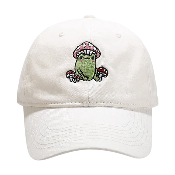 Peichun Mushroom Embroidered Hats for Unisex Casual Cute Soft Top Adjustable Visor Baseball Cap for Outdoor Sports and Daily Wear Men Women Workout Peaked Cap White One Size