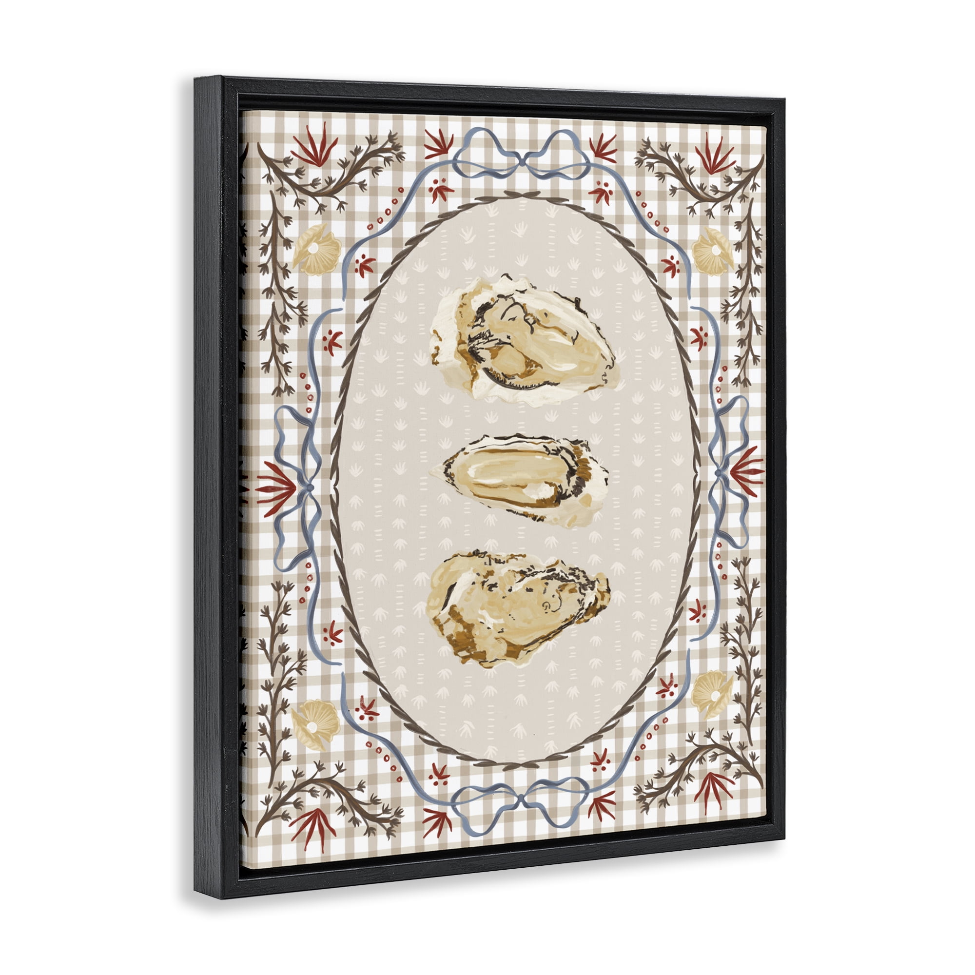 Stupell Industries Vintage Oyster Trio Black Framed Floater Canvas Wall Art, design by Vero Illustrates