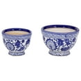 thumbnail image 3 of SONGMY Ceramic Blue and White Chinoiserie Planter Bowls Set of 2-7" x 7" x 5", 3 of 8