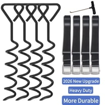 Trampoline Stakes Kit, Heavy Duty Trampoline Anchors Accessory,4 Pack Screw In Ground Anchors High Wind with Straps for Trampoline Camping Tents