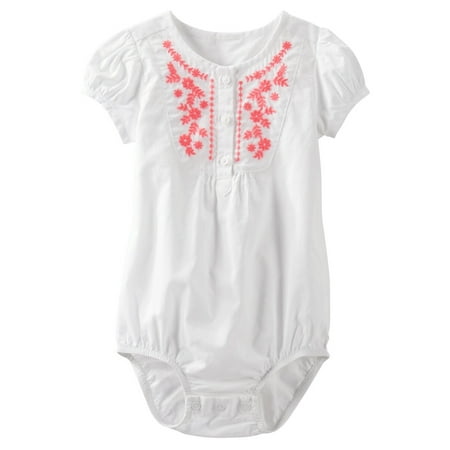 Embroidered Collar Bodysuit - Carters OshKosh Baby Clothing Outfit Girls Embroidered Poplin Bodysuit White