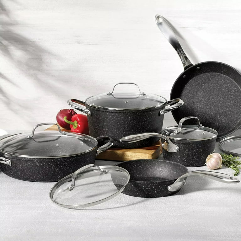 The Rock by Starfrit 10 Piece Cookware Set StaHandles Non-Stickinless Steel