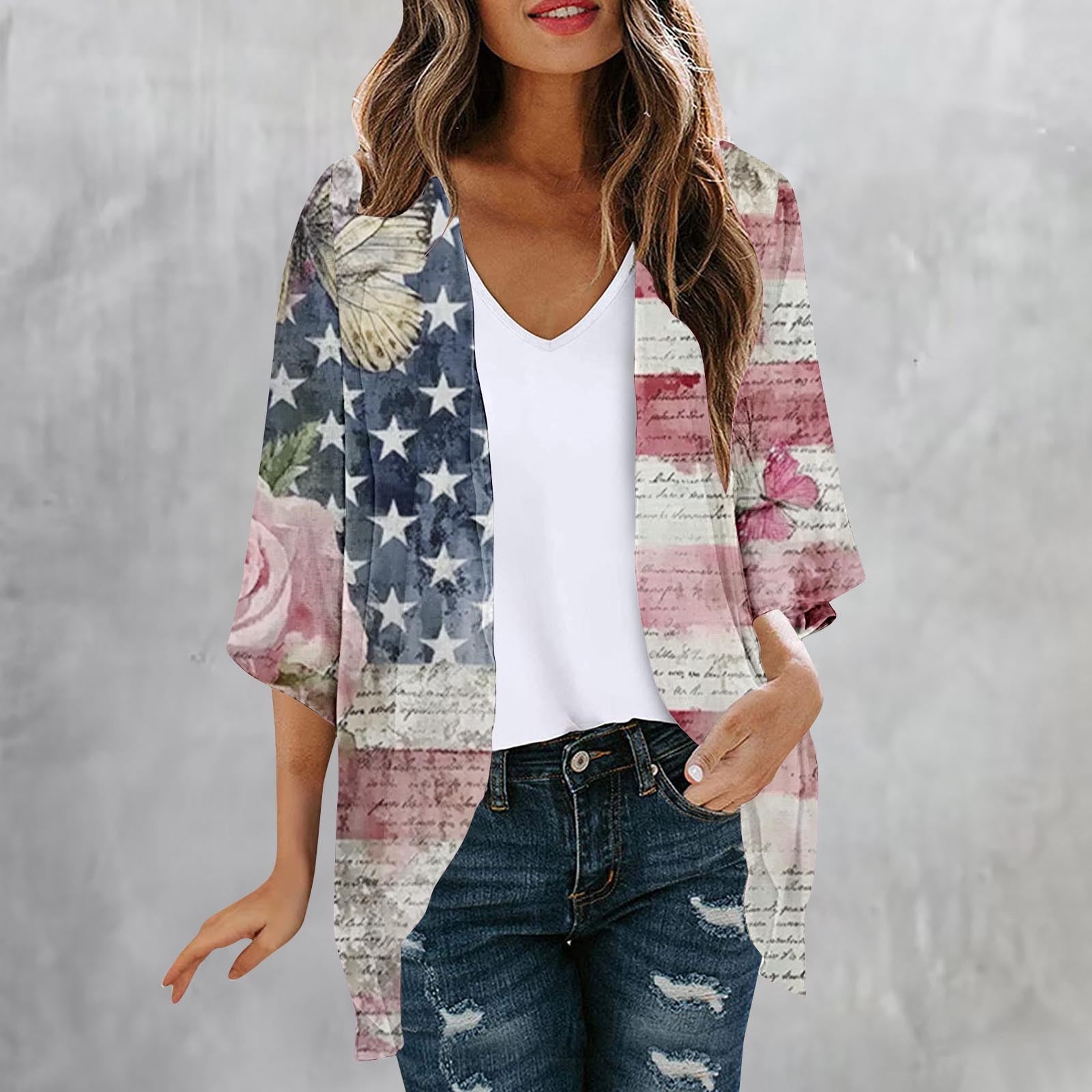 Steve Madden Beach Coverup Kimono‎ Hat 4th Of July Patriotic American Flag NWT Steve Madden Beach Coverup Kimono With Hat | Mercari main image 2