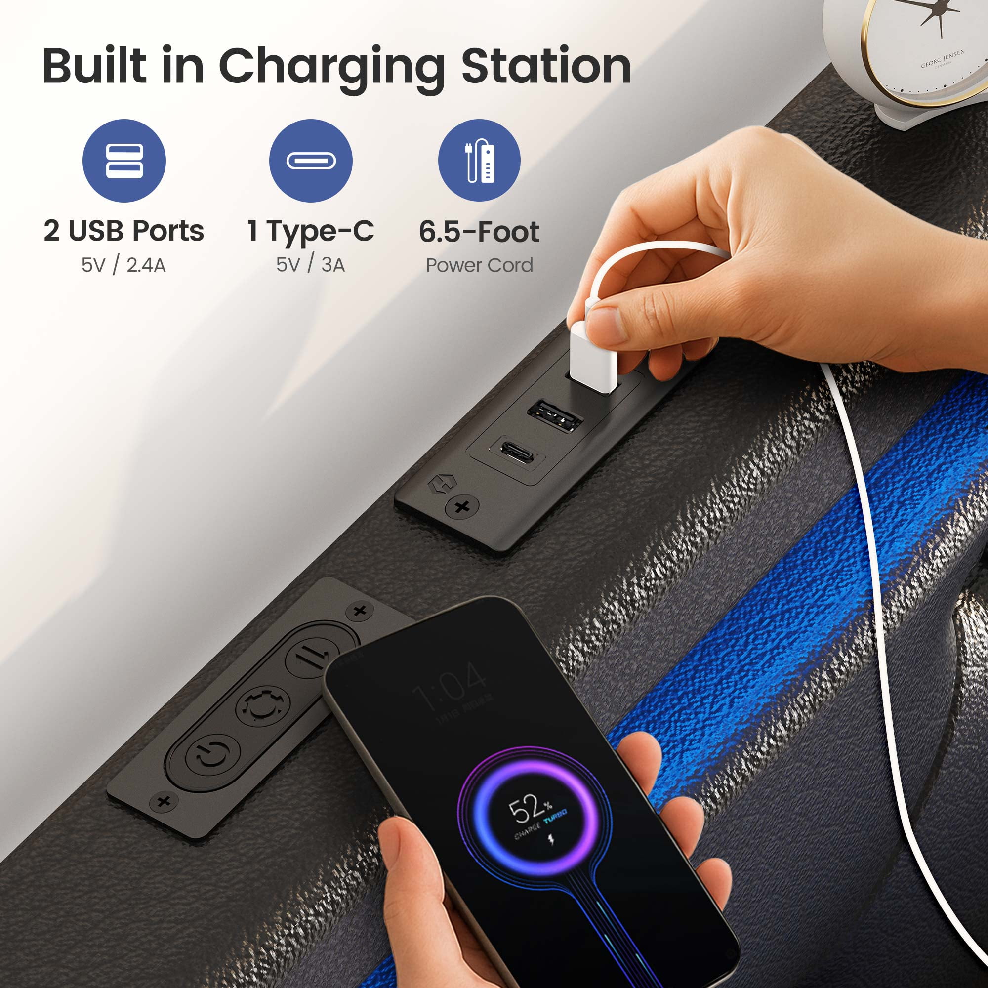 Greenstell Smart Charging Storage Bed Frame - 900lbs Capacity Noise-Free, Full, Black