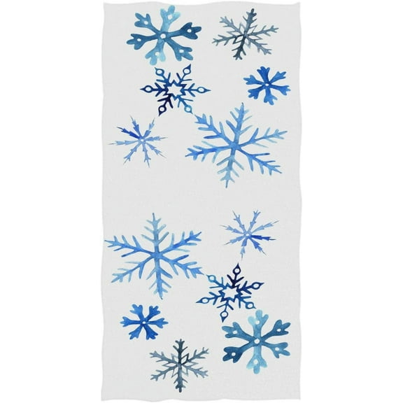 2PCS Watercolor Blue Snowflakes Hand Towels Christmas Winter Bathroom Towel Soft Highly Absorbent Towel Xmas Bathroom Decor Gifts