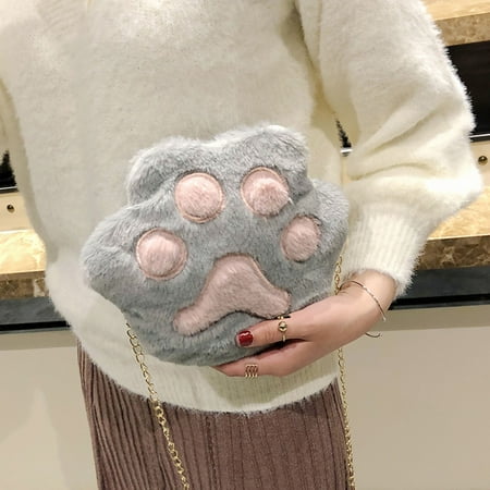 Lilgiuy Women  Cartoon Plush Cat Claw Soft Chain One Shoulder Messenger Bag Student Mobile Phone Bag Casual Handbag Fall Clothes for 2022 Spring Winter