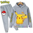 thumbnail image 1 of Conjunto de manga larga de Pikachu para niños, chándal informal de Pokémon, Sudadera con capucha y pantalones, 3 a 14 años, 1 of 1