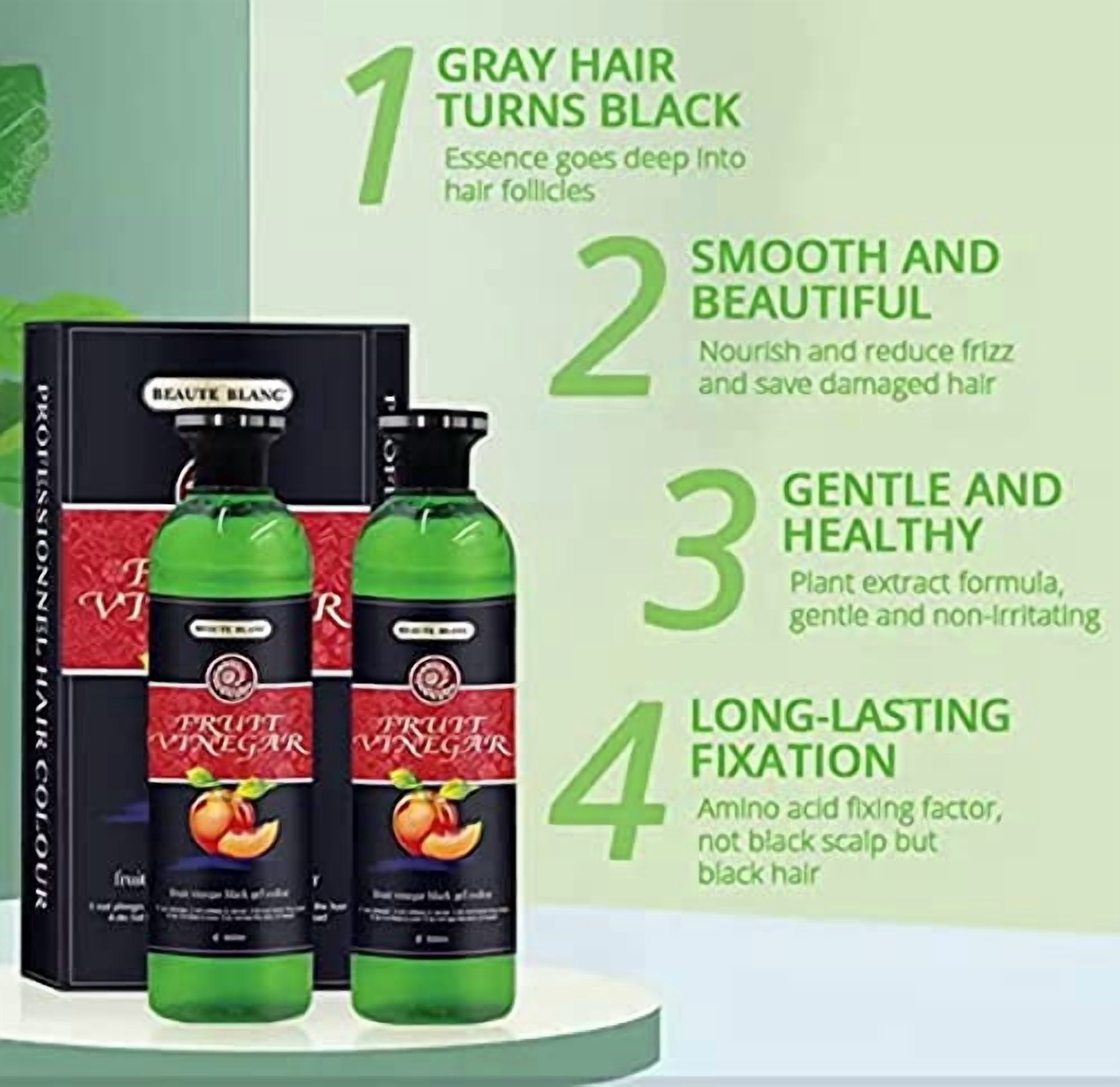 BEAUTE BLANC Fruit Vinegar Gel Hair Color Natural Hair Color Dye for Black Hair Dye (500ml x 2) - Black