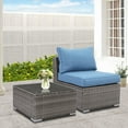 thumbnail image 6 of Cozyhom 2 Pieces Outdoor Patio Armless Sofa With One Coffee Table, Wicker Terrace Sofa, Outdoor Corner Seating, Blue., 6 of 16