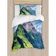 thumbnail image 3 of Country Duvet Cover Set, Springtime in Countryside Rural Valley with Village Tranquil Serene Life Image, Decorative 3 Piece Bedding Set with 2 Pillow Shams, King Size, Green Blue, by Ambesonne, 3 of 3
