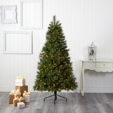 Nearly Natural Clear Prelit Led Green Decorated Fir Christmas Tree 7 5 Walmart Com