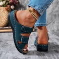 thumbnail image 4 of Rokment Womens Comfortable Ortho Wedge Walking Sandals with Arch Support & Adjustable Bands Beach Casual Leather Platform Slip on Mid Heels Backless Slides Summer Blue Size 8, 4 of 6