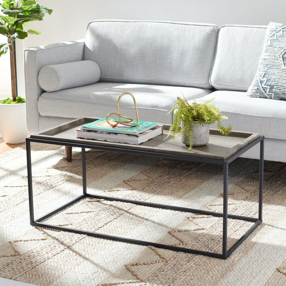 SAFAVIEH Andey Solid Coffee Table, Grey Wash/Black