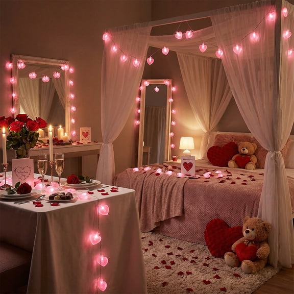 hulanddfd Valentines Day Decor 9.84 ft 30LEDs Pink Heart Fairy Lights Battery Operated Valentines Lighted Garland for Bedroom Home Wedding Indoor Outdoor Valentine's Day Decor
