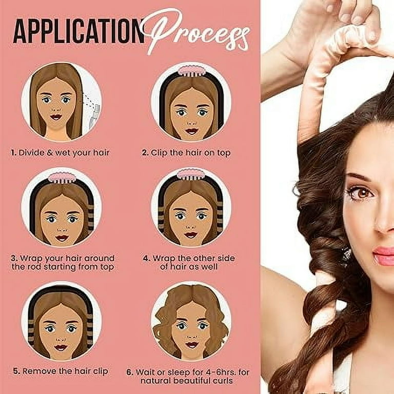 KAV Rose Gold Heatless Curling Rod Set Pure Mulberry Silk Hair